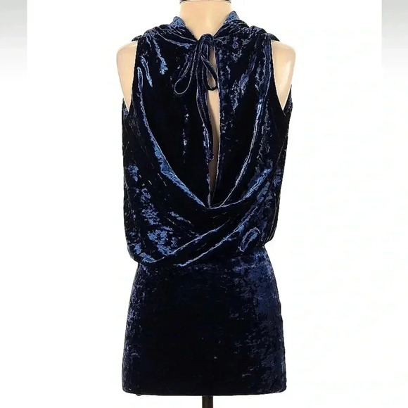 Guess Blue Crush Velvet Velour Cowl Neck Mini Cocktail Dress Women’s Size XS - Picture 2 of 7